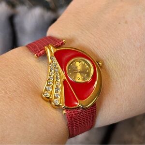 Rare Vintage 80s Emspritt red croc genuine leather band watch